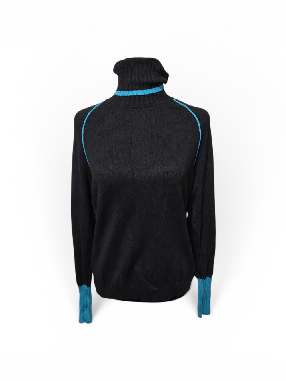 Carlisle Black Turtleneck Sweater with Teal Trim XL